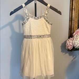 Speechless White Lace Kids Dress with Silver Details